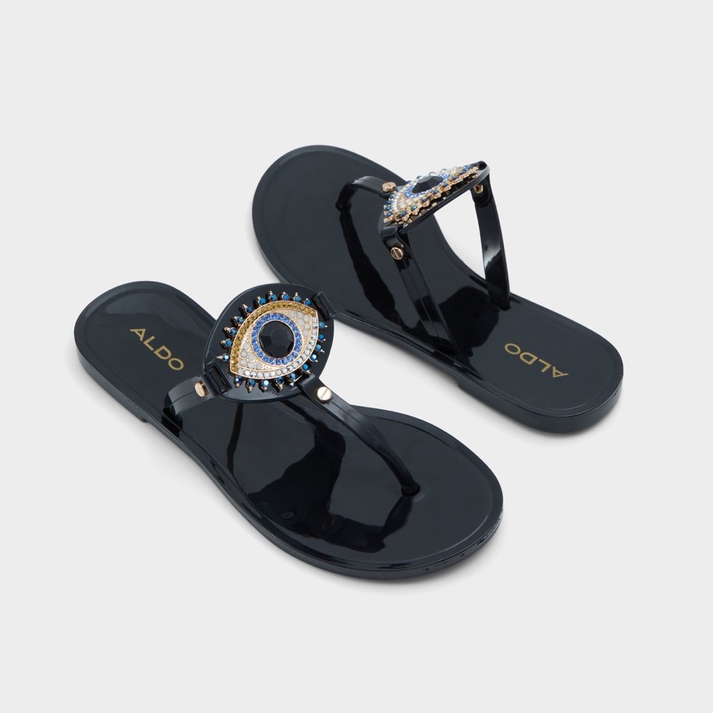 Aldo Black Sandals with Eye Embellishment